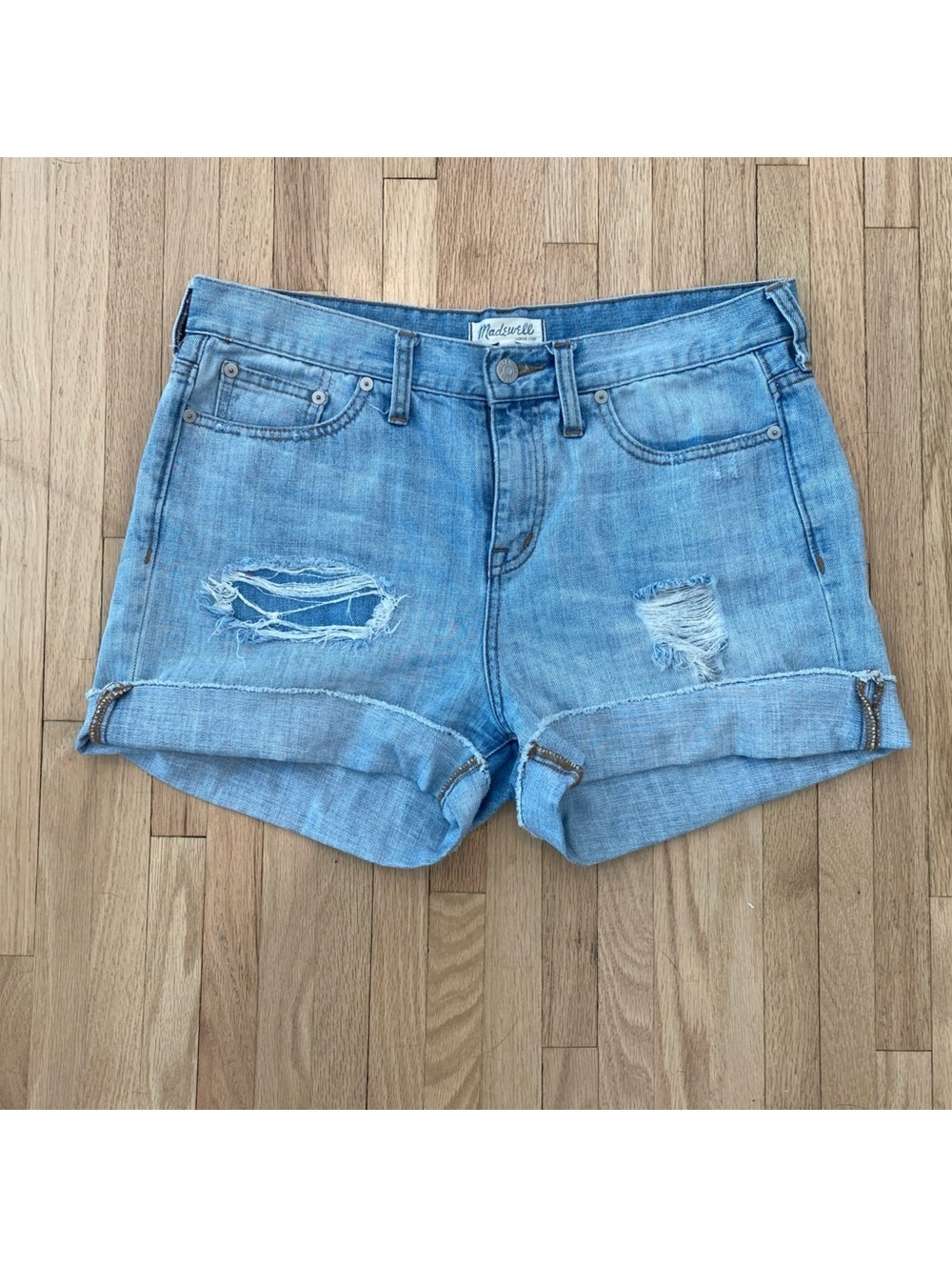 Madewell Light Blue distressed cuffed Jean Shorts size 30